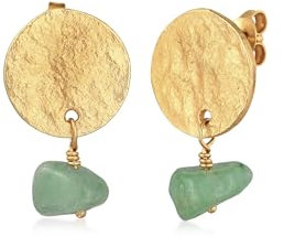 Elli Ohrringe Damen Ohrhänger Plättchen Anhänger Vintage Gehämmert mit Aventurin in 925 Sterling Silber Vergoldet