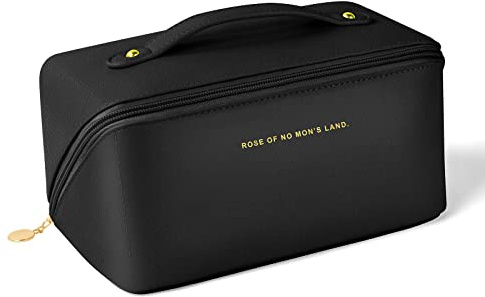 Aucuu Bolsa de Cosméticos de Gran Capacidad, Bolsa de Maquillaje de PU con Asa y Cremallera, Bolsa de Lavado de Viaje Multifuncional y Portátil, para Baño-Negro clásico