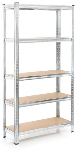 Wiltec Schwerlastregal 90x40x180cm, Gesamtlast 875kg, Steckregal verzinkt aus Stahl, Lastenregal mit 5 Ablagen, Werkstattregal
