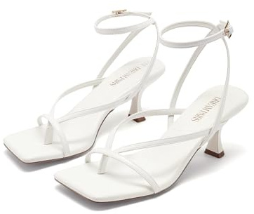 DREAM PAIRS Women's Dressy Thong Kitten Heel Sandals,White-Pu,10