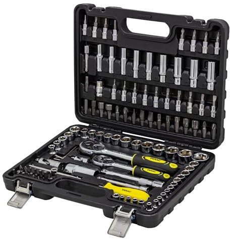 WMC Tools Juego de herramientas profesional de 108 piezas en maletín, ideal para trabajos de montaje, cerrajería y reparación/juego de trinquete/caja de carraca pequeña