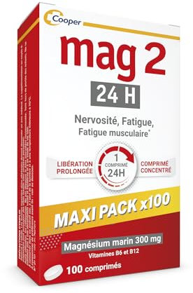 MAG 2-24H – Magnésium, vitamine B6 et B12 - Anti-nervosité et anti-fatigue - Complément alimentaire - Programme de 3,5 mois - 100 comprimés libération prolongée