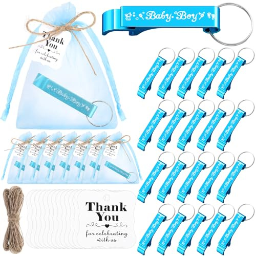 Tioncy 50 Set Baby Shower Bottle Opener Favors Baby Shower Gifts for Guests Beer Opener Keychains Thank You Tags Organza Bags Return Souvenirs for Gender Reveal Birthday Party Decorations Supplies