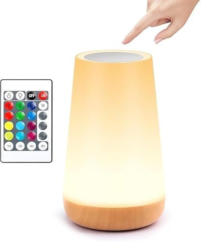 GLOBARNIA Lampara Mesita de Noche, Luz Nocturna Infantil, Lampara Mesita Noche, Luz Led Lampara Personalizada Recargable 1800mAh con USB Lampara sin Cables 13 Colores de Luz, Quitamiedos