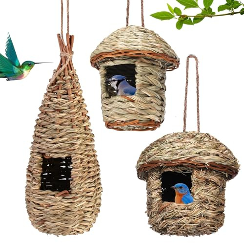 3 pcs Cabane Oiseaux, Nichoirs À Oiseaux Sauvages, Nichoir Tissé À La Main, Nichoir Oiseaux Tissé, Nid D'oiseau Sauvage Extérieur Herbe, Nichoir À Oiseaux À Suspendre, Nichoirs Tissés À La Main