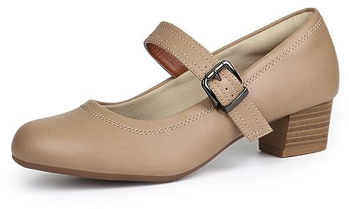 Ortho+rest Women Mary Janes Heels for Bunions Chunky Low Heels Court Shoes （8,Beige