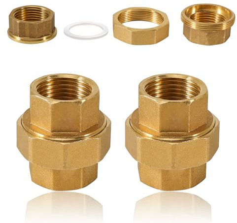 2 Stück Messing Verschraubung 1/2 Zoll IG/IG, G1/2 Gewindefittings, Konischdichtend Mit Innengewinde, DN15 Rohrverschraubung