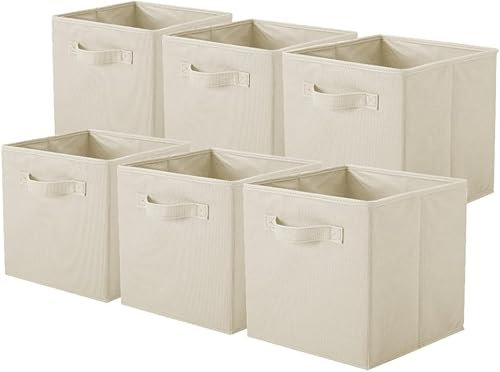 powerking Storage Box, 6 Pack Foldable Fabric Storage Bins Cubes And Cloth Storage Organizer Drawer For Closet And Toys Storage,Beige