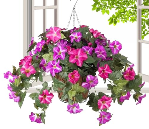 Ungtyb Konstgjorda petunia blommor, Morning Glory Plants Decor, Hängande Spring Arrangemang för Utomhusträdgården, Porch, Uteplats, Planterbox, Bröllopsgårdsskärm, 25,59 x 15,75 tum