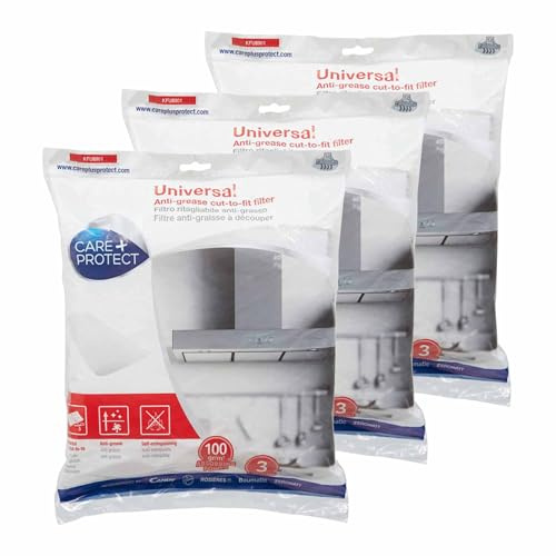 Care+Protect Anti-Grease Cooker Hood Filter - Universal - Cut-to-Size - Anti-Grease - Self-Extinguishing - Size 47x97 cm - Absorbency 100 g-sq-m, x3