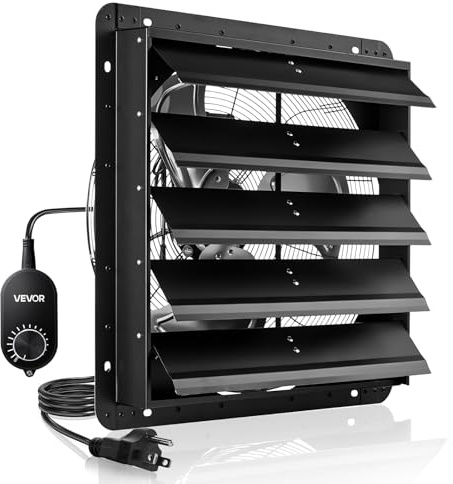 VEVOR 20'' Exhaust Fan, Wall Mounted Attic Fan with Variable Speed controller, 3000 CFM, Automatic Shutter, Ventilation and Cooling, Black