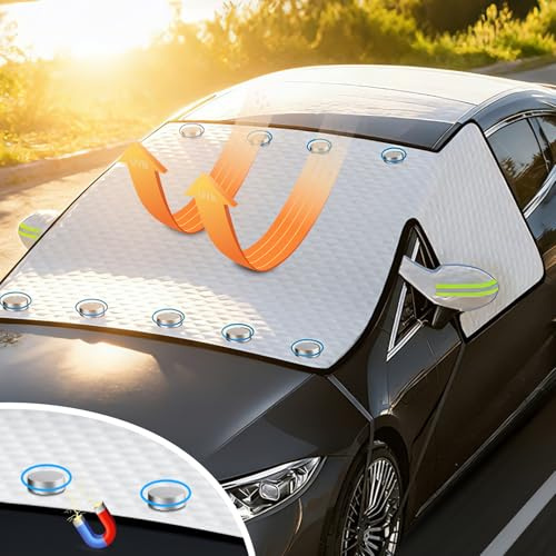 D-Lumina Copertura Parabrezza Auto, Parasole Auto Parabrezza Pieghevole con 9 Magneti, Protezione UV, Isolamento Termico, Adatto la Maggior Parte dei Veicoli (Argento-156x120cm)