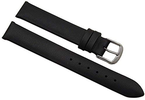 15mm Kalbsleder Uhrenarmband Made in Germany in Schwarz mit silberfarbender Dornschließe inkl. Myledershop Montageanleitung
