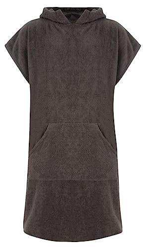 Adore Childrens Hooded 100% Cotton Changing Robe with Pocket Beach Terry Towelling Poncho Towel Swimming Surf (Slate, Age 10-13)