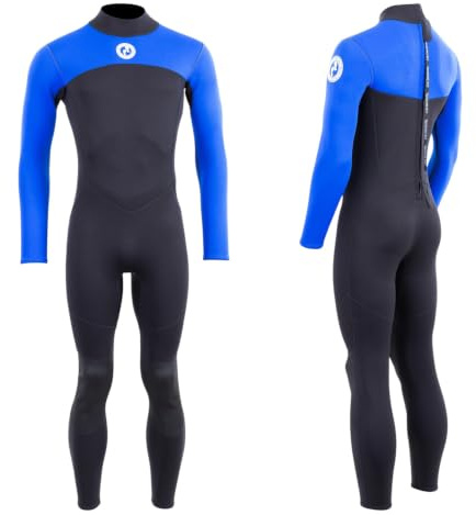 Two Bare Feet Thunderclap Men’s Full Length Wetsuit 2.5mm with Back Zip – Lightweight Flexible Summer Surfing Suit for Swimming, Snorkelling, Paddleboarding & Diving (Medium, Blue/Black)