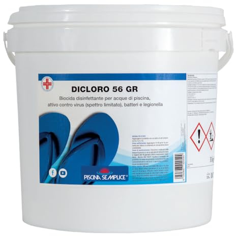 Piscina Semplice Dicloro Granulare 56 – Cloro Rapido per Trattamento Acqua Piscina, Ideale per Mantenere l’Acqua Limpida e Pulita, Formato da 10 kg