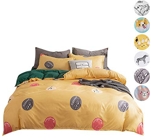 Ouduo Bettwäsche-Set 3 Teilig, Mikrofaser Bettwäsche Bettbezug Set 3 TLG Tier Gedruckt Wende Weiche Atmungsaktive mit Bettbezug Kissenbezüge für Erwachsener Kinder Mädchen Junge (135x200cm,Orange)