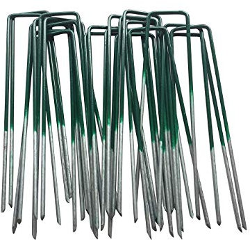 G&B Garden Half Green Artificial Grass Pegs to pin, astro turf, fake grass, weed membrane, garden netting - 6” x 2.9mm Flat Headed Galvanised Securing Pegs (100)