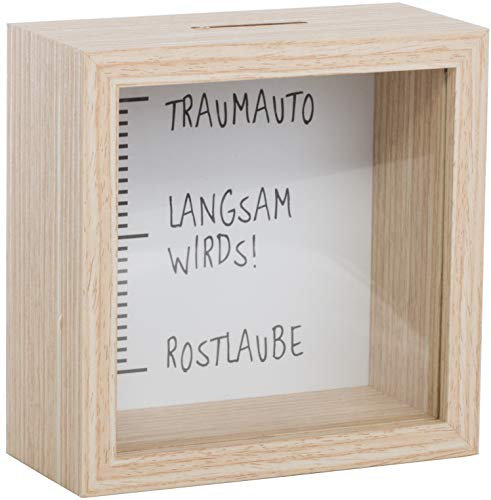 Brandsseller Spardose Bilderrahmen aus Holz mit Glas 14,5x14,5x6,5 cm – Sparrahmen mit Sichtfenster & Einwurfschlitz – Deko-Spardose für Geldgeschenke & besondere Sparziele - Traumauto