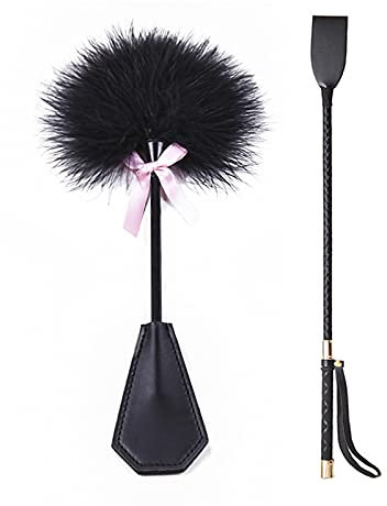 BDSMAGE Riding Crop Feather Tickler SM Set, Leather Whip BDSM Bondage Set Spanking Paddle Adults Adult Toy for Couples Women Men