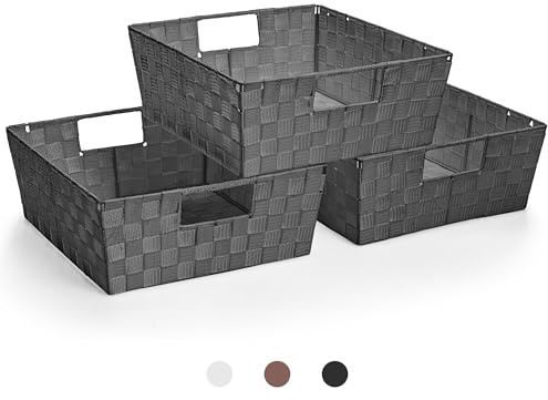 Sorbus Set of 3 Large Storage Baskets for Organizing, Mesh Hand-Woven Design, Linen Closet Organizers and Storage, Organizer Storage Baskets for Shelves, Organizers and Storage ( Gray)