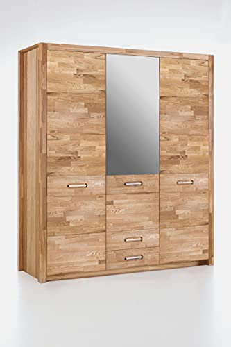 möbelando Kleiderschrank Drehtürenschrank Schlafzimmerschrank Schrank Massiv Leduc II Wildeiche