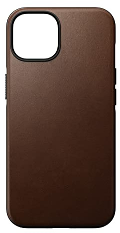 NOMAD Modern Leather Case für iPhone 14 | Schutzhülle aus Polycarbonat und hochwertigem Echtleder | MagSafe-kompatibel | Farbe: Braun
