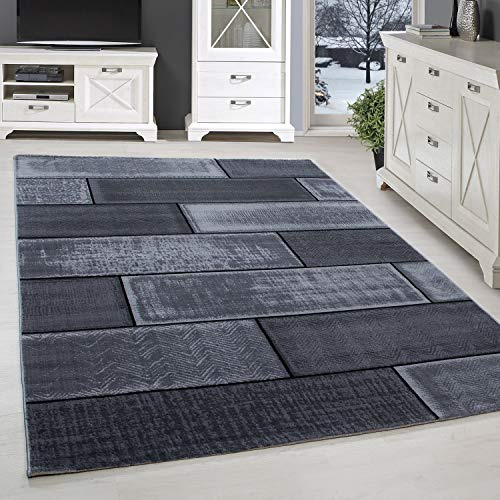 SIMPEX Tappeti a Pelo Corto, Disegno in Pietra, Tappeto Nero, 140 x 200 cm, Tappeti in Stile Moderno, Tappeto Soggiorno