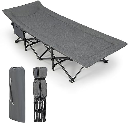 KOMFOTTEU Brandina Campeggio con Borsa Portaoggetti, in Tessuto Oxford e Metallo, Lettino da Campeggio Pieghevole 190x68x48,5 cm, Letto da Campo XL Portabile, Antiscivolo, Portato 200 kg (Grigio)