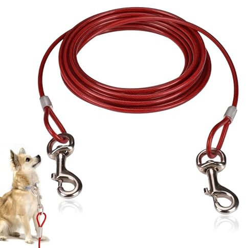 Cable de amarre para mascotas de 3 m, cable y estaca para perros, estaca de amarre para perros, cuerda de alambre de acero galvanizado, estaca resistente para exteriores, patio o campamento (3 m,