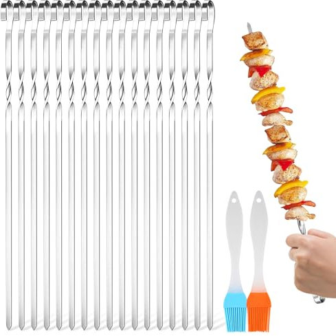24 Pezzi Spiedini per Barbecue in Acciaio Inox, 30 cm Spiedino in Acciaio Inossidabile Metallo Piatto Spiedini per Barbecue Riutilizzabili, per Barbecue Grigliatura Carne Verdure Kabob