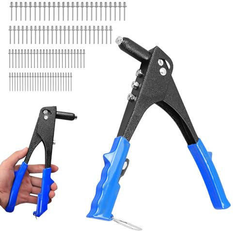 Nietenzange Set mit 100pcs Blindnieten in 4 Größen (2,4/3,2/4,0/4,8mm), Nietwerkzeug Set für Möbel, Auto, Boot, DIY Projekte - Inklusive Popnietenzange