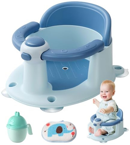 Siège de bain pour bébé à partir de 6 mois - Antidérapant - Avec 4 ventouses puissantes - Ergonomique - Pour douche ou baignoire - Bleu