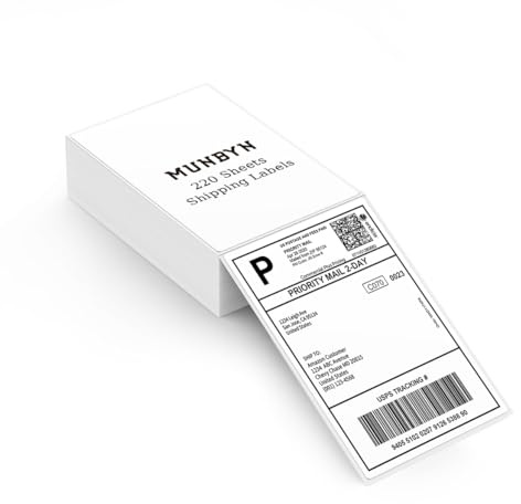 MUNBYN 102x152mm Thermodirekt Etiketten, 220 Etiketten/Stapel, DHL Etiketten gefaltetes Versandetikettenpapier für Thermodrucker, permanent haftende Versandetiketten für Versandpakete 4x6 Zoll