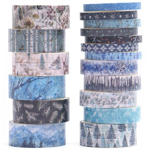 Songdao 18 rullar blommor washi tejp set maskeringstejp dekorativa band för konst, gör-det-själv-hantverk, bullet journals, planerare, scrapbooking, förpackning (vinter)