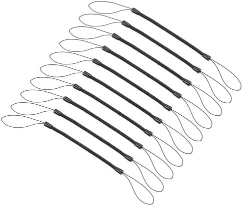 PATIKIL 4 tum infällbar fjäderrem, 10 st tunn elastisk plast spiralsnöre för nycklar, ID-kort, pass, etiketter, svart