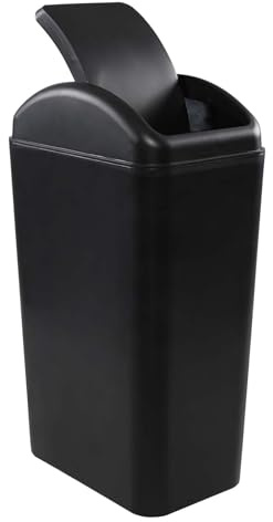 Julyeen Cubo de basura de plástico de 3.5 galones con tapa oscilante, cubo de basura con tapa abatible, color negro