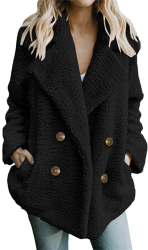 Genérico Tallas+Grandes+Mujer+Abrigos Anorak Largo Mujer Cárdigan de otoño e invierno para mujer, de manga larga, con solapa, de doble, de, informal, de Abrigos Mujer Invierno Talla (Black, XXXL)