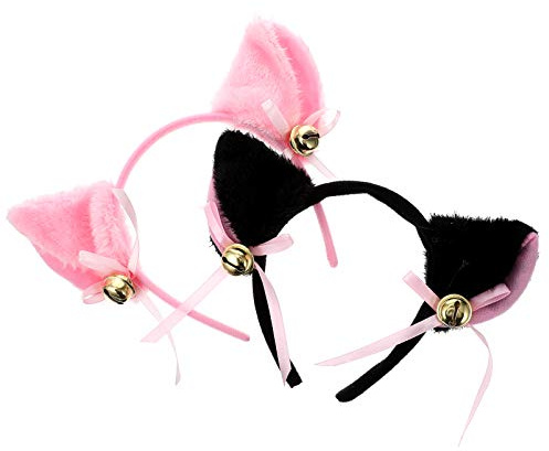 FRCOLOR 2 Piezas Diadema Con Orejas De Gato Collar De Gato Cabello De Aro De Pelo De Campana Diadema De Animales Diademas De Bebé Decoración De Gatos Black Cabello Corto