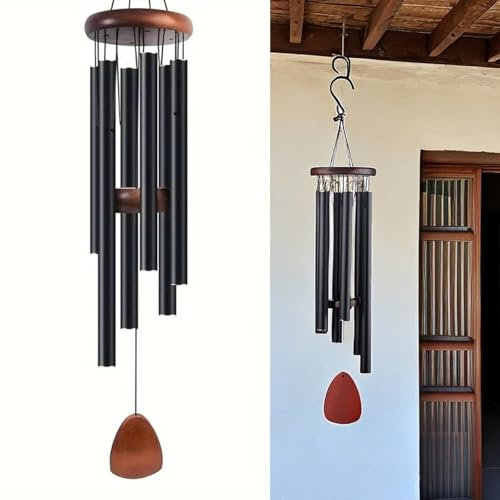 HomeVortex Deep Tone Aluminium Wind Chimes 68Cm/26.8 Inch Extra Large Outdoor Indoor Memorial Garden Decor Handmade Tuned Metal Chimes Black