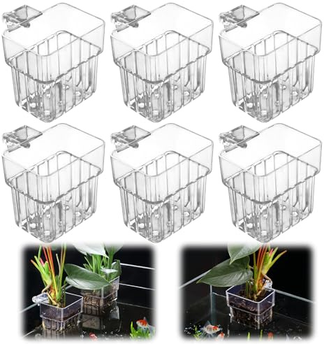 GOMETY 6 soportes para plantas de acuario, soporte transparente para plantas para acuarios, cestas colgantes para acuario con agujero, soporte para plantas acuáticas, maceta decorativa para peces