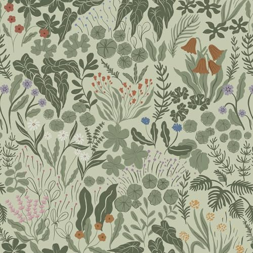 CiCiwind Självhäftande tapeter blommor 44 cm × 10 m beige grön tapet blad och blomma självhäftande film vattentät vinyl möbelfolie väggbeklädnad självhäftande avtagbar tjock självhäftande tapet för