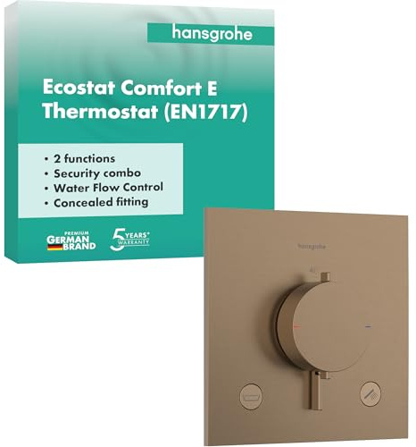 hansgrohe Ecostat Comfort E – duschtermostat infälld med säkerhetskombination, duscharmatur med säkerhetslås (SafetyStop) vid 40 °C, termostat för 2 konsumenter, borstad brons, 33716140