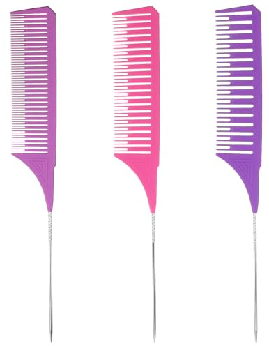 BOHUIZ 3Pcs Highlight Comb, Professional Highlighting Combs With Parting Tip, 3 Sizes Hair Dye Comb, Foiling Combs HighlightCombs for Highlighting for Home Hair Salon Weaving Styling(Pink Purple Rose)