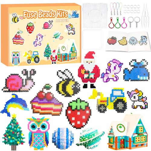 5MM Bügelperlen Set, 48 Farben Bügelperlen mit Bügelperlen Platten, Bügelpapier, Muster, Steckperlen Set für Kinder, 2 Boxen Perlen für DIY Spielzeug Geschenke für Kinder Jungen Mädche ab 5 Jahre