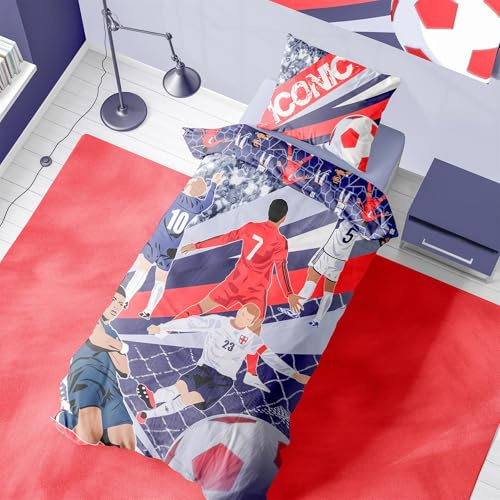 IT'S COMING HOME! Iconic Football Legends Single Duvet Cover – Reversible Icon Player Pose Bedding Design – Polycotton Bedding with Matching Pillowcase