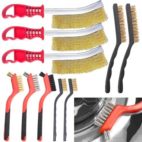 10 Piezas Juego de Cepillo de Alambre Profesional Cepillo Limpia Juntas Manuales Wire Brush para Limpiar Pulir y Desbarbar Metal Madera Artículos Artesanales y Enseres Domésticos