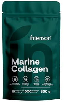 Intenson Polvere di Collagene Marino 300 g, Collagene Idrolizzato di Pesce Tipo I, Supporta Pelle Capelli Unghie Ossa Articolazioni, Peptidi di Collagene Idrolizzato, Insapore, Alto Contenuto Proteico