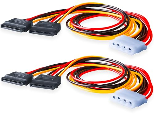 ELFJMZP IED 4Pin Molex to Dual SATA Adaptor Cable, 1 to 2 Splitter Adapter, 18AWG 40cm IDE Molex Female to 15Pin SATA Female Power Cord for HDD SSD CD DVD Drive (Pack of 2)