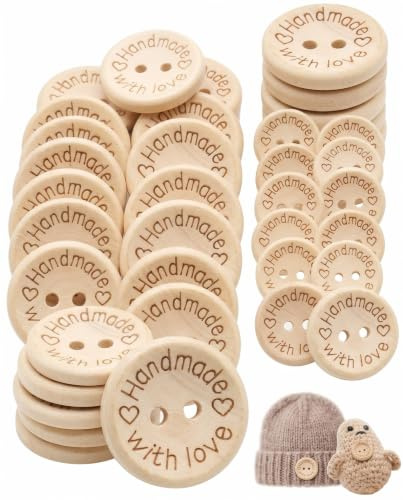 BIRLOZA 100 Boutons en Bois, Forme Ronde, Boutons Handmade, Petits Boutons Ronds à 2 Trous, pour Couture et Loisirs Créatifs, Idéal pour Décorations DIY (15mm, 20mm) (Bois Naturel)